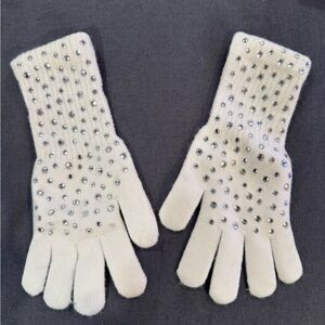 Beige Rhinestone Gloves